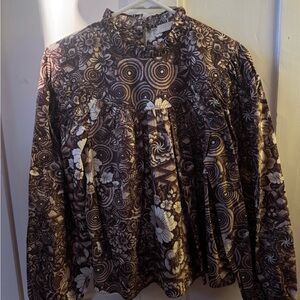 Ulla Johnson Brown and Cream Floral Blouse Size Two